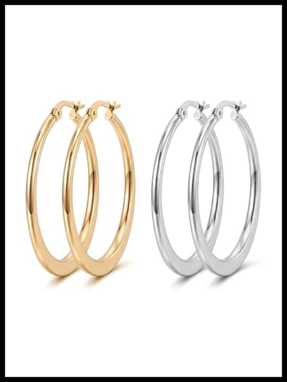 14K Gold Hoop Earrings Women Hypoallergenic Waterproof 2-Pair Set